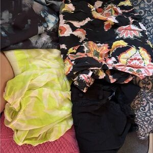 Lot of 5 tops Women’s Floral and Neon Blouse Bundle - Black Floral & Neon Lime